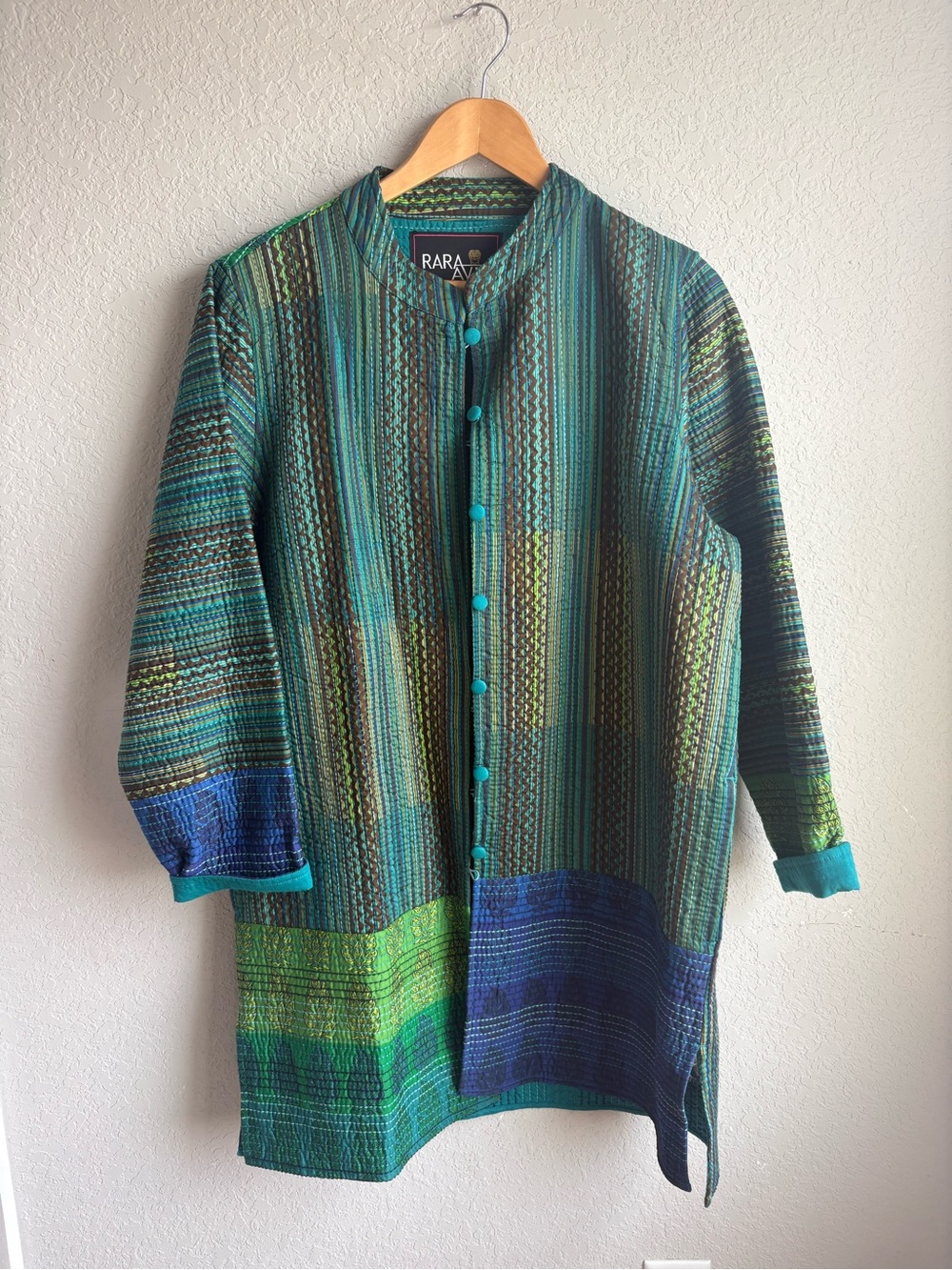 Rara Avis By Iris Apfel Quilted Cotton Handwoven Duster Jacket Patchwork Art XL